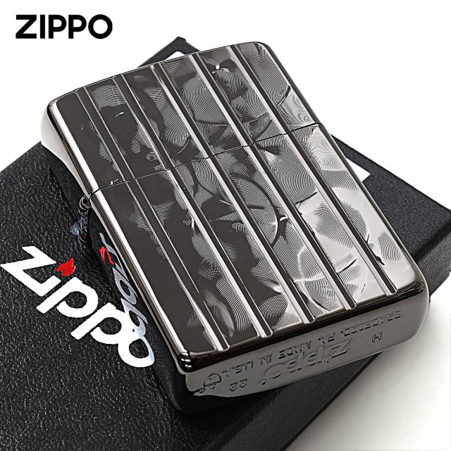 Zippo ジッポライター アーマー ウェーブカット 両面加工 彫刻 ブラックニッケル ARMOR Wave Cut 162BWCA メール便専用商品