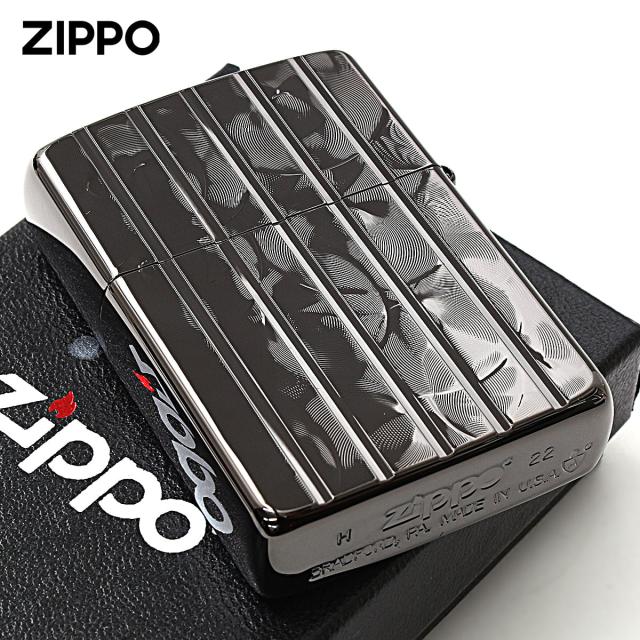Zippo ジッポライター アーマー ウェーブカット 両面加工 彫刻 ブラックニッケル ARMOR Wave Cut 162BWCA メール便専用商品_1