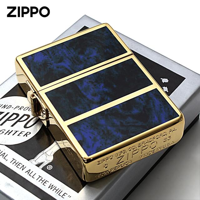 Zippo ジッポライター 1935レプリカ マーブル 4面加工 1935EPG ブルー シリアル番号 ゴールドタンク BL メール便専用商品