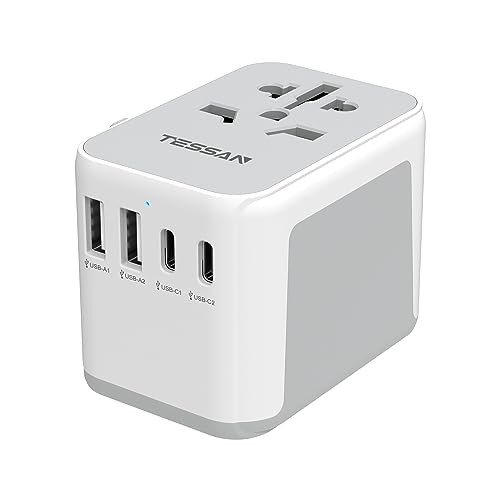 TESSAN 海外旅行 変換プラグ 全世界対応 コンセント 旅行用充電器 2つUSB-Cと2つUSB-Aポート付き C/O/BF/Aタイプ付き
