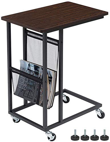 EKNITEY サイドテーブル ソファ ナイトテーブル コ字型 キャスター付き 可移動デスク 幅55ｘ奥行35ｘ高さ69cm ノートパソコンスタ