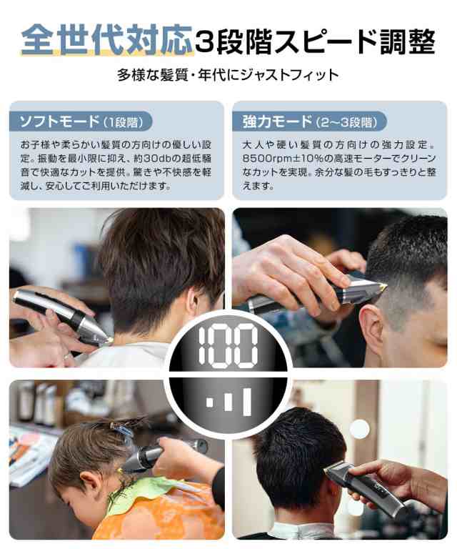 バリカン メンズ 2024革新型・日本製セラミック刃 ヘアカッター Type-C充電式 8