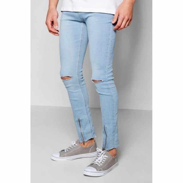 【即日発送】ブーフーマン スーパー スキニー ニー パンツ メンズ 【 BOOHOOMAN BLUE SUPER SKINNY RIPPED KNEE JEANS PALE 】