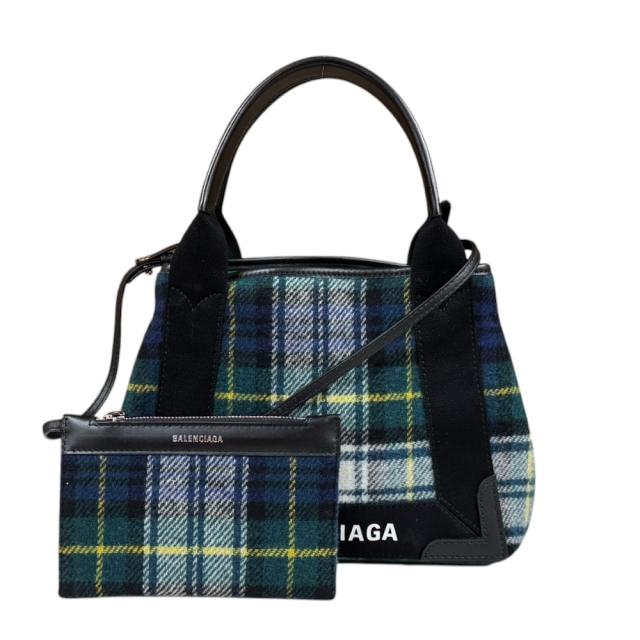 バレンシアガ タータンチェック柄 ネイビーカバXS ショルダーバッグ ウール 390346 グリーン レディース BALENCIAGA 中古 R&Kリサイクルキング