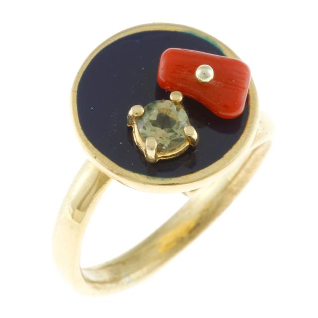 イタリー製 金メッキ 18金仕上げ エナメル 13号 リング 指輪 13号 シルバー925 サンゴ トルマリン レディース   新品  R&Kリサイクルキングの通販は 21,243円