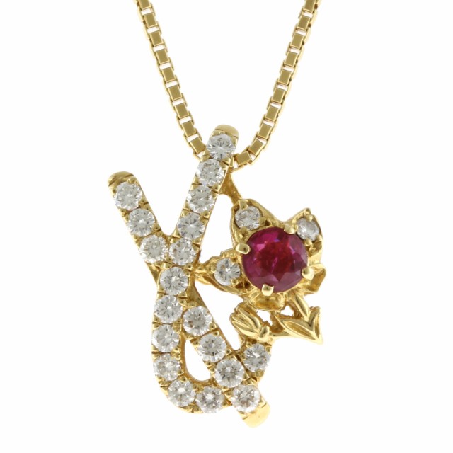 フラワー ネックレス 18金 K18ゴールド ルビー 0.52ct ダイヤモンド 0.68ct レディース中古の通販は