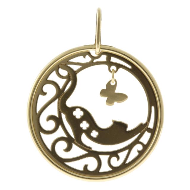 のびねこ チョウ キャット バタフライ ペンダントトップ 18金 K18イエローゴールド レディース新品