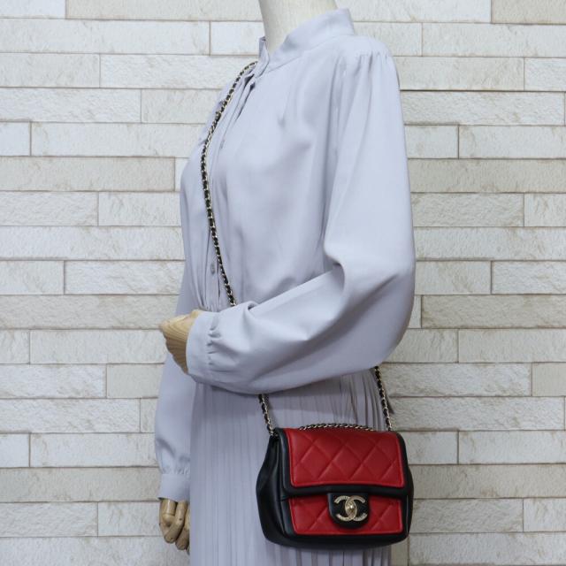 シャネル CHANEL チェーン ミニマトラッセ ショルダーバッグ ラムスキン レッド レディース 中古_1