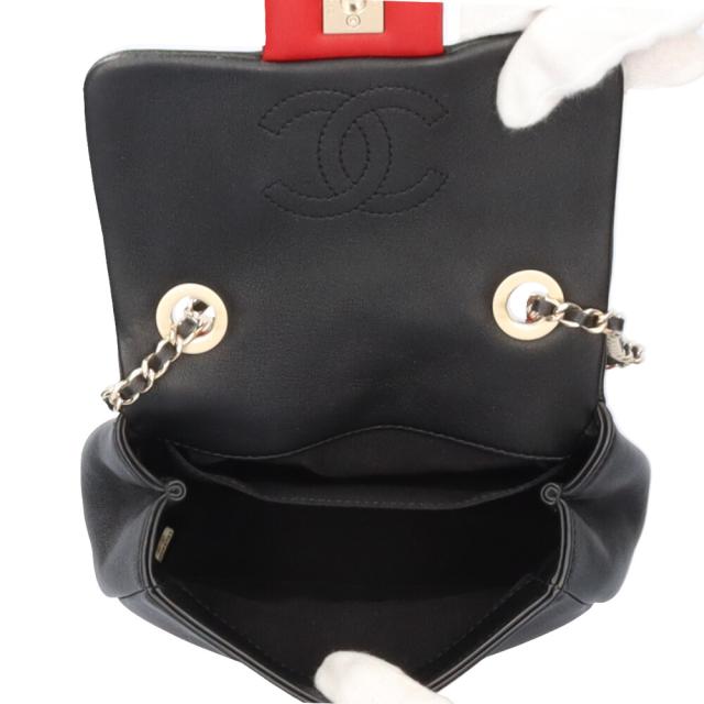 シャネル CHANEL チェーン ミニマトラッセ ショルダーバッグ ラムスキン レッド レディース 中古_5
