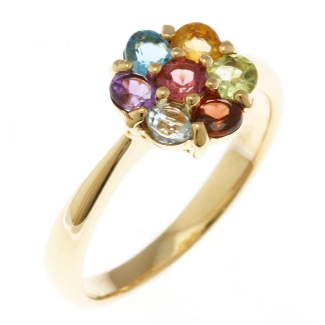 リング 指輪 8.5号 18金 K18イエローゴールド ピンクトルマリン ブルー  