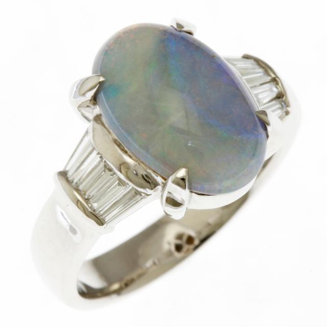 リング 指輪 14号 Pt900プラチナ オパール 4.04ct ダイヤモンド 0.32ct 