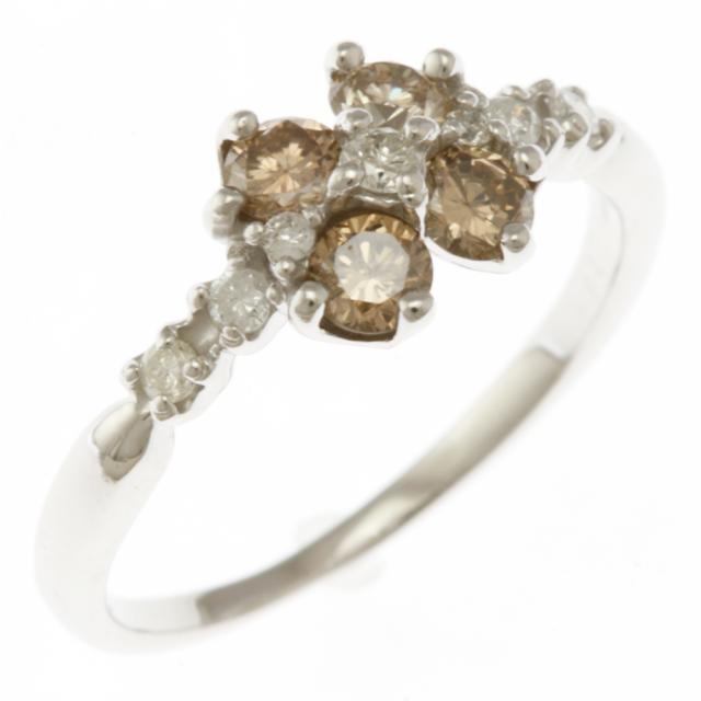リング 指輪 11号 18金 花 フラワー K18ホワイトゴールド ダイヤモンド 0.64ct レディース 中古