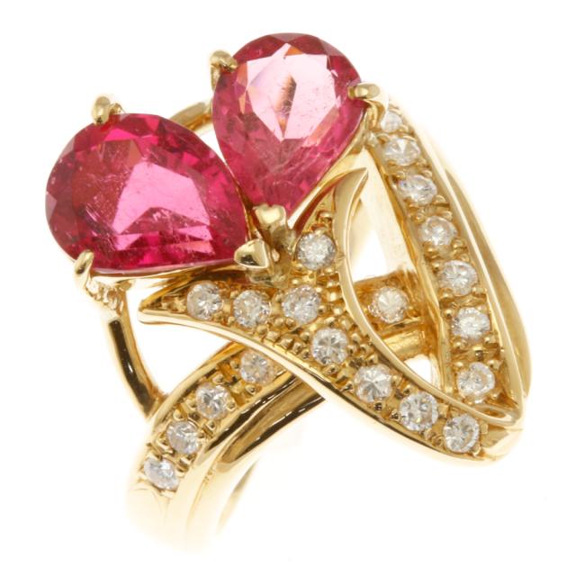 リング 指輪 13号 大ぶり 18金 K18イエローゴールド ピンクトルマリン 2.78ct ダイヤモンド 0.35ct レディース 中古の通販は