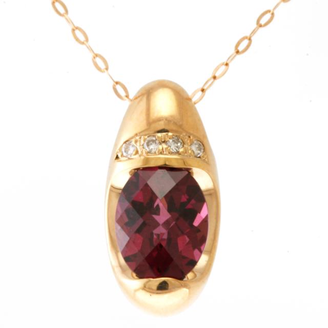 ネックレス 18金 K18ピンクゴールド ガーネット 2.33ct ダイヤモンド 0.04ct レディース 中古