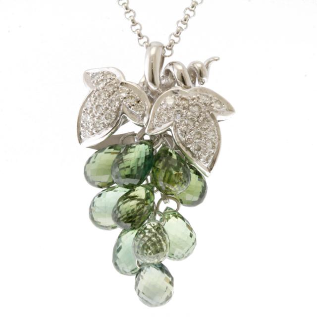 ネックレス ブドウ 葡萄 マスカット フルーツ 果物 鑑別書 18金 K18ホワイトゴールド サファイア 13.48ct ダイヤモンド 0.41ct レディース 中古の通販は