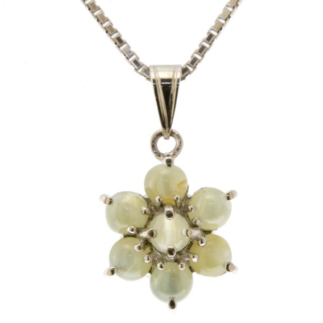 ネックレス 花 フラワー Pt850プラチナ キャッツアイ 1.60ct レディース 中古 R&Kリサイクルキング