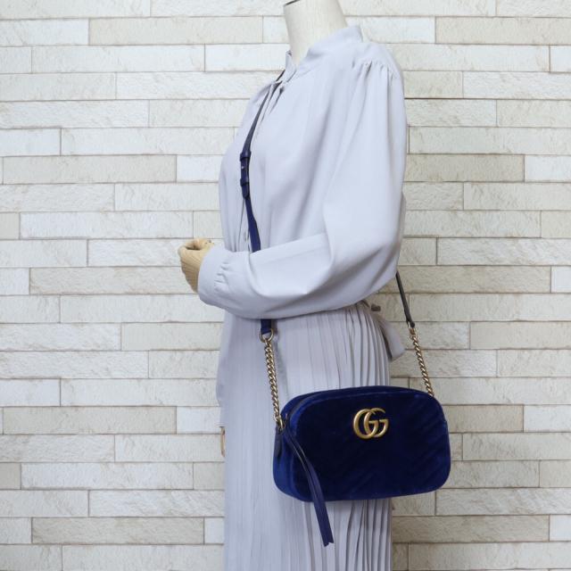 グッチ GUCCI マーモント ショルダーバッグ ベロア ブルー レディース 中古 R&Kリサイクルキング_1