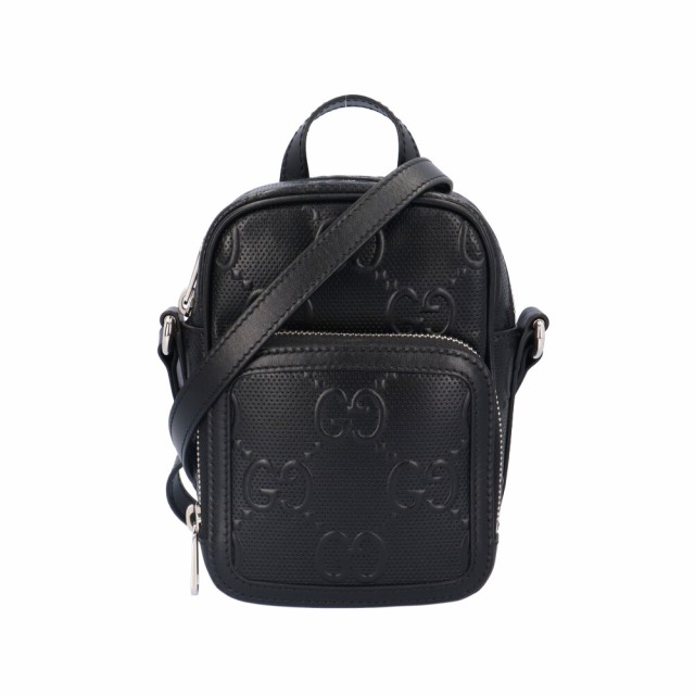 グッチ GGエンボス ショルダーバッグ レザー 658553 0416 ブラック メンズ GUCCI 中古 R&Kリサイクルキング