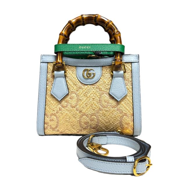 グッチ 日本限定 ダイアナ ミニトート バンブー ショルダーバッグ ラフィア 702732 ベージュ レディース GUCCI  中古  R&Kリサイクルキングの通販は