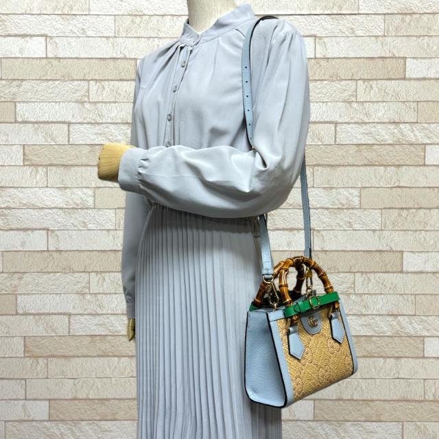 グッチ 日本限定 ダイアナ ミニトート バンブー ショルダーバッグ ラフィア 702732 ベージュ レディース GUCCI  中古  R&amp;Kリサイクルキング_1