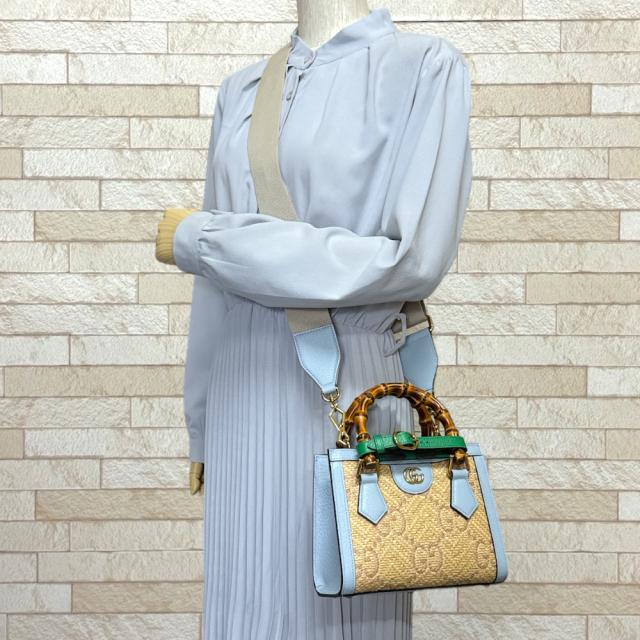 グッチ 日本限定 ダイアナ ミニトート バンブー ショルダーバッグ ラフィア 702732 ベージュ レディース GUCCI  中古  R&amp;Kリサイクルキング_2
