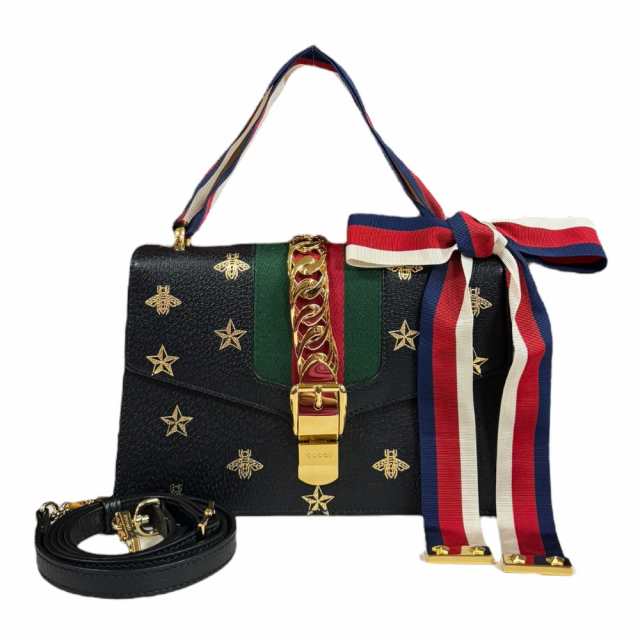 グッチ ビー＆スタースモールショルダーバッグ シルヴィ ショルダーバッグ レザー 524405 ブラック レディース GUCCI 中古 R&Kリサイク