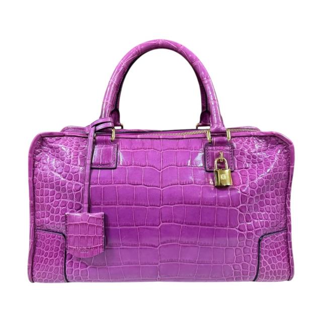 ロエベ アマソナ36 ハンドバッグ クロコダイル パープル レディース LOEWE  中古 R&Kリサイクルキング