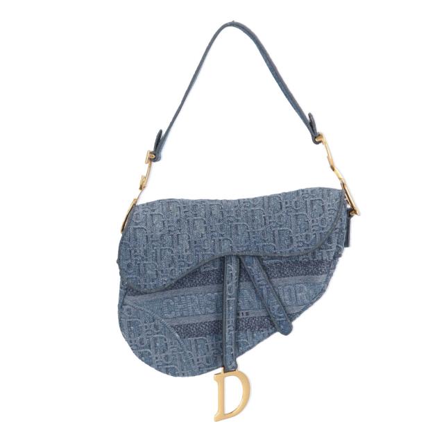 ディオール サドルバッグ オブリーク ショルダーバッグ デニム ブルー レディース Dior  中古 R&Kリサイクルキング