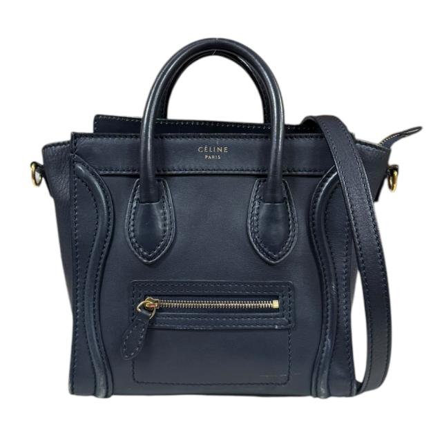 セリーヌ ラゲージ ナノ ショッパー ショルダーバッグ レザー ネイビー レディース CELINE  中古 R&Kリサイクルキング