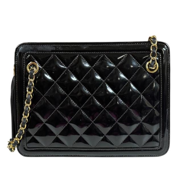 シャネル マトラッセ ショルダーバッグ エナメル ブラック レディース CHANEL 中古 R&Kリサイクルキング