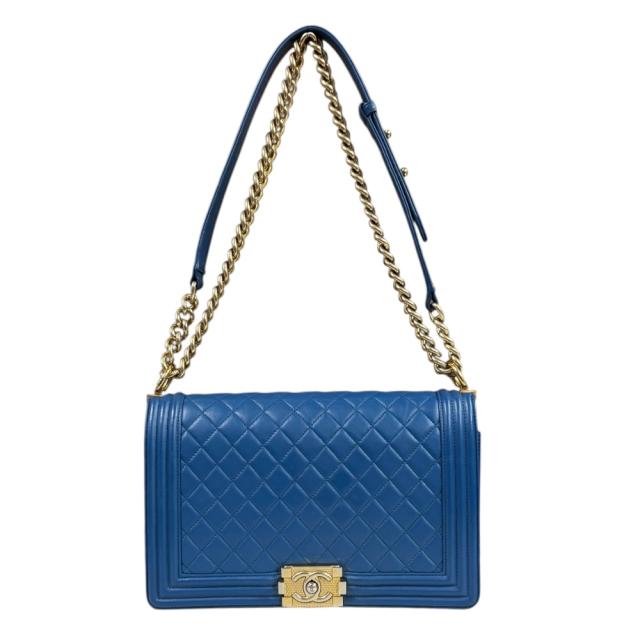 シャネル ボーイシャネル28 ショルダーバッグ レザー ブルー レディース CHANEL  中古 R&Kリサイクルキング