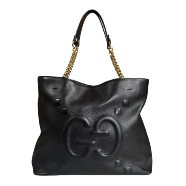 グッチ チェーントート トートバッグ レザー 453561 ブラック レディース GUCCI  中古 R&Kリサイクルキング