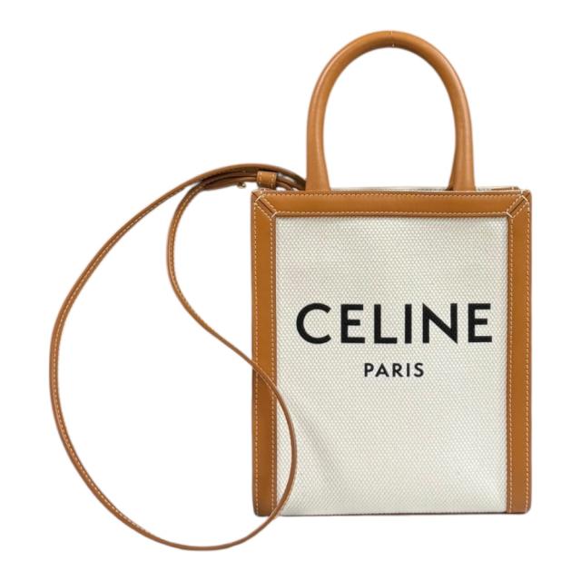 セリーヌ ミニバーティカルカバ ショルダーバッグ コットンキャンバス ホワイト レディース CELINE  中古 R&Kリサイクルキング