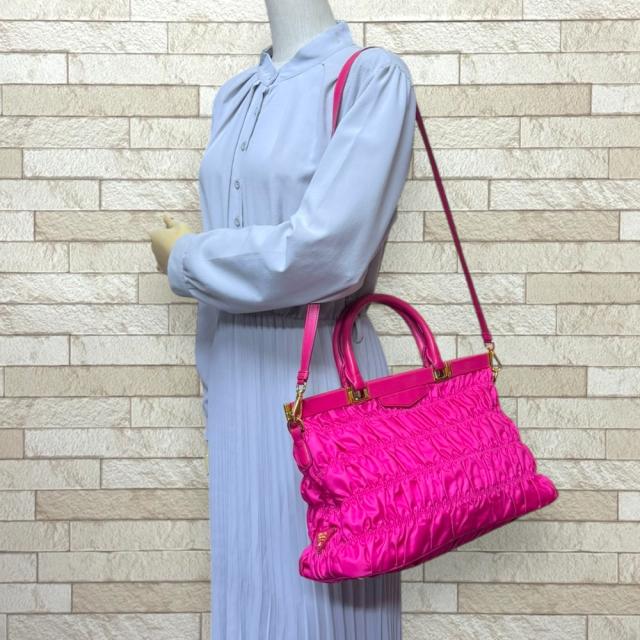 プラダ ギャザーバッグ ショルダーバッグ ナイロン B2803Z ピンク