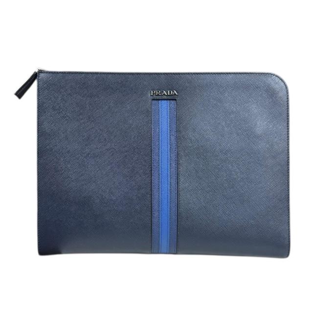 プラダ サフィアーノ クラッチバッグ レザー AV5841 ネイビー メンズ PRADA  中古 R&Kリサイクルキング