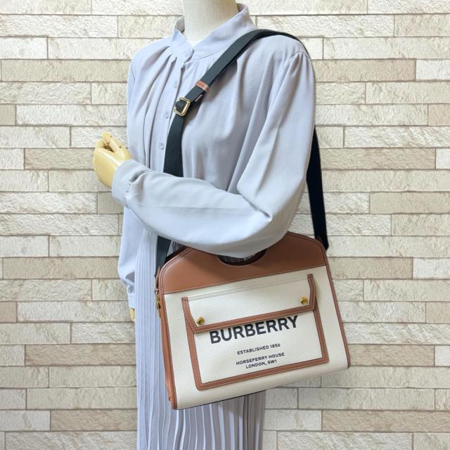 バーバリー ロゴポケット ショルダーバッグ キャンバス 8036784 ベージュ レディース BURBERRY 中古 R&Kリサイクルキング_1
