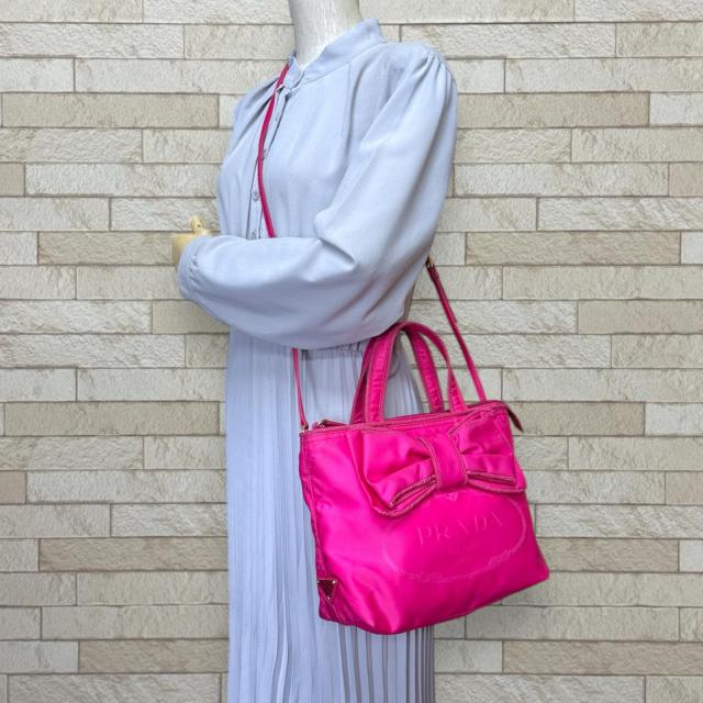 プラダ リボン ショルダーバッグ ナイロン 1BA084 ピンク レディース PRADA 中古 R&Kリサイクルキング_1