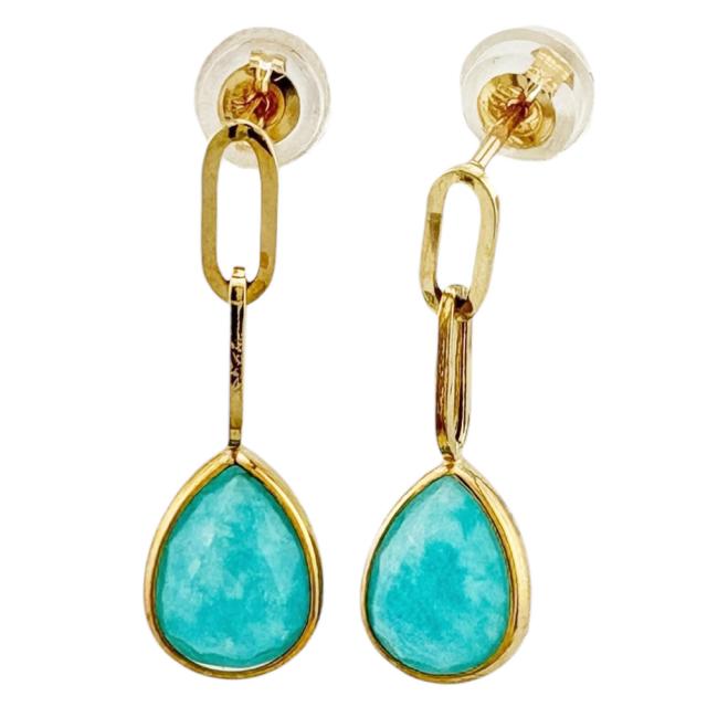 ピアス 10金 K10イエローゴールド アマゾナイト レディース   新品 R&Kリサイクルキング