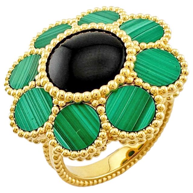 ヴァンクリーフ＆アーペル パクレット リング 指輪 14.5号 18金 K18イエローゴールド マラカイト レディース Van Cleef &amp; Arpels  中古 R&amp;Kリサイクルキング