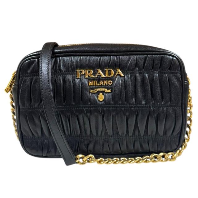プラダ ナッパ ゴーフル ショルダーバッグ レザー 1BH112  ブラック レディース PRADA  中古 R&Kリサイクルキング