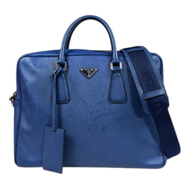 プラダ サフィアーノ ビジネスバッグ レザー ブルー メンズ PRADA  中古 R&Kリサイクルキング