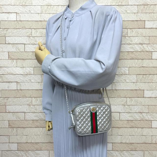 グッチ キルティング ミニショルダーバッグ GG マーモント ショルダーバッグ 536441 シルバー レディース GUCCI 中古 R&Kリサイクルキング_1