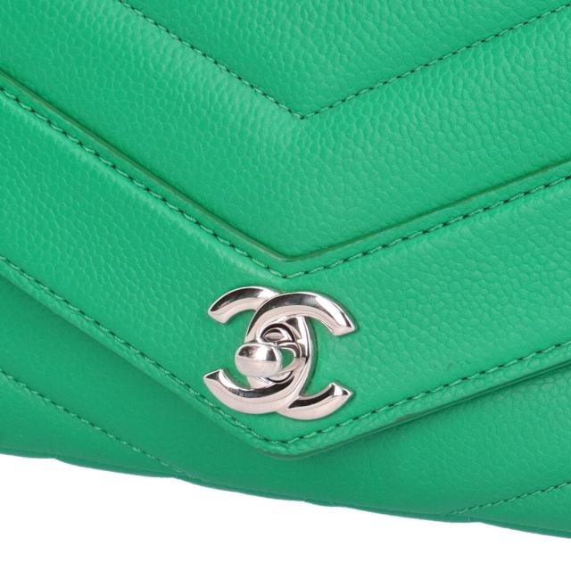 シャネル Vステッチ ショルダーバッグ レザー グリーン レディース CHANEL  中古 R&amp;Kリサイクルキング_7