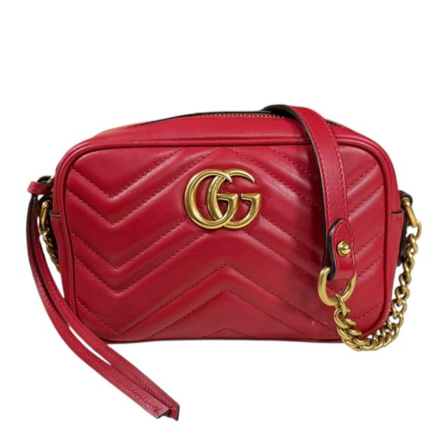 グッチ GGマーモント ショルダーバッグ レザー 448065 レッド レディース GUCCI 中古 R&Kリサイクルキング