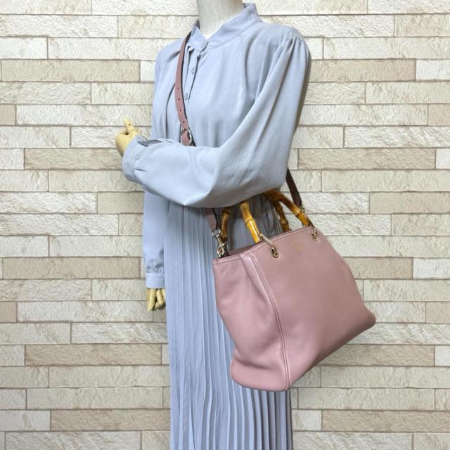 グッチ バンブー ショルダーバッグ レザー 336032 ピンク レディース GUCCI 中古 R&Kリサイクルキング_1