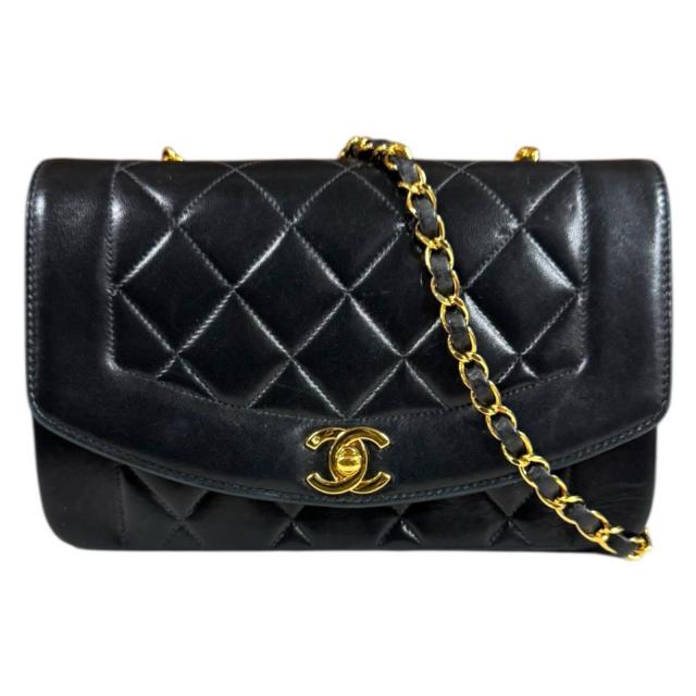 シャネル ダイアナ マトラッセ ショルダーバッグ ラムスキン ブラック レディース CHANEL  中古 R&amp;Kリサイクルキング