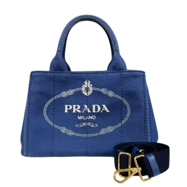 プラダ カナパトートSS ショルダーバッグ キャンバス 1BG439 ブルー レディース PRADA 中古 R&Kリサイクルキング
