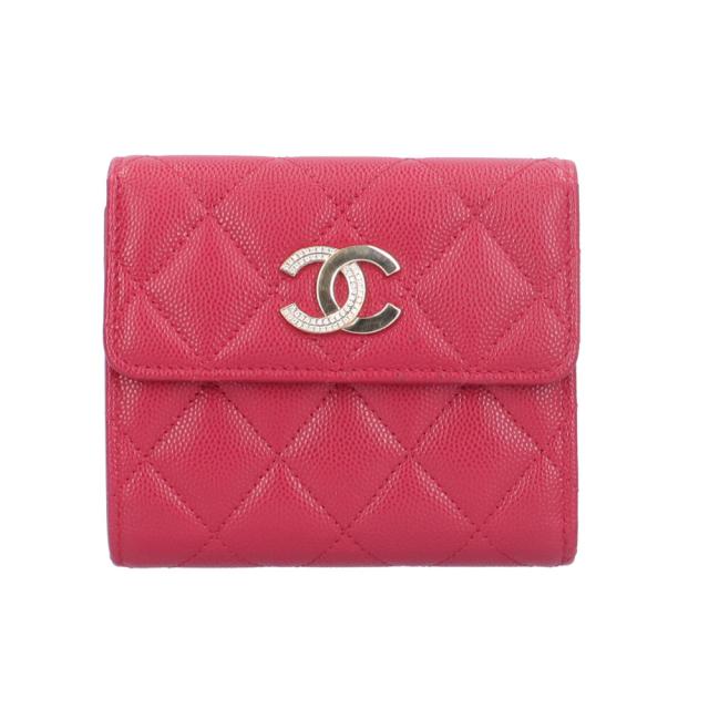 シャネル マトラッセ 三つ折り財布 キャビアスキン レディース CHANEL 中古 R&Kリサイクルキング