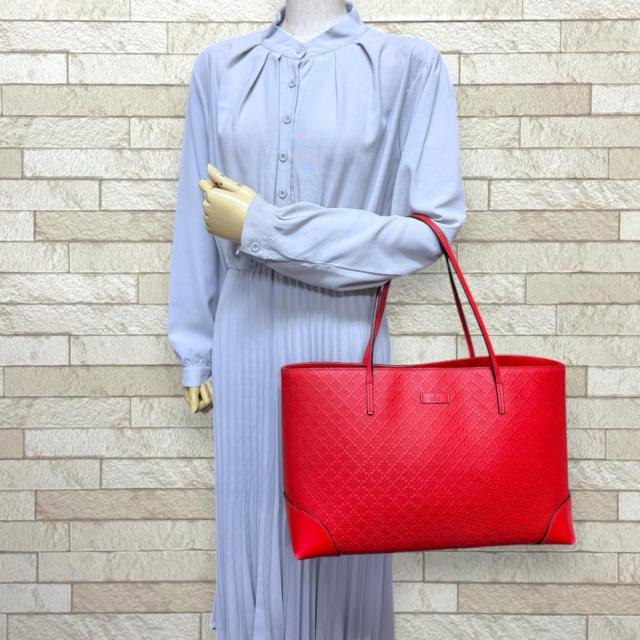 超美品 GUCCI 名作 ディアマンテ オールレザー クロス 9 グッチ ディアマンテ トートバッグ レザー 353397 レッド レディース