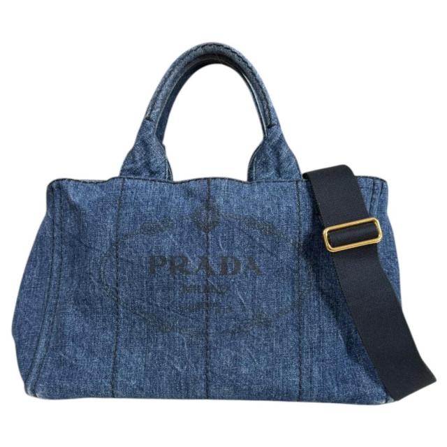 プラダ カナパトートM ショルダーバッグ デニム ブルー レディース PRADA 中古 R&Kリサイクルキング